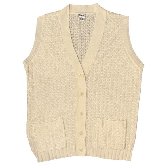 Vintage Knit Sweater Vest V-Neck Button Front Cardigan Cream Womens Size Medium - Picture 1 of 7